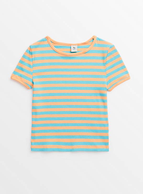 Bright Orange Stripe Ribbed T-Shirt 12 years